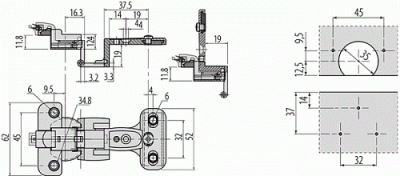 GTV: Петля угловая GTV 270* с клипом для ДСП 18мм ZP-KT0270-BE