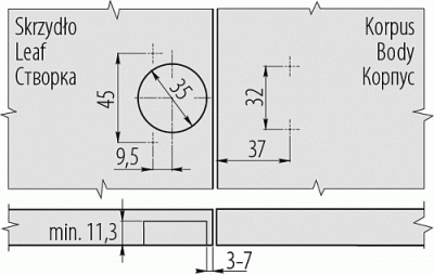 GTV: Петля накладная с клипом GTV H=0 без пружины, 45мм с эксцентриковой регулировкой без евро шурупа ZP-COCA450-BE