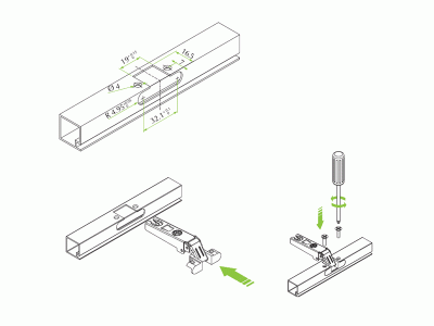 Петля для вкладных алюминиевых дверей Slide-on, угол открывания 105°