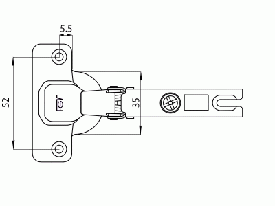 Петля для накладных дверей Slide-on под доводчик ALFA, угол открывания 110°, 52мм, шуруп