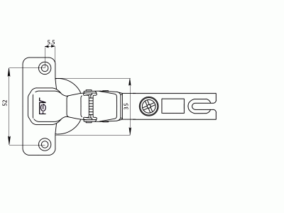 Петля для вкладных дверей Slide-on под доводчик ALFA, угол открывания 110°, 52мм, шуруп