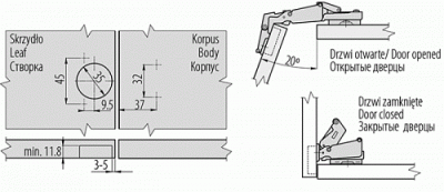Петля GTV ZM-НСKT 165 грградусов угловая самозакрывающаяся с планкой: ZM-HCKT165BE-S