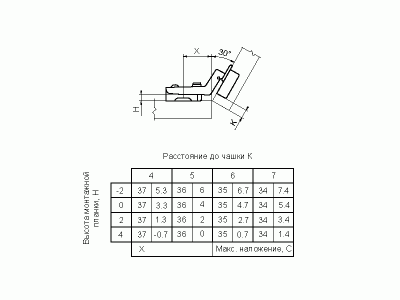 Петля Firmax для угловых дверей 30° Slide-on, угол открывания 110°, 48 мм, шуруп, сталь